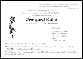 Todesanzeige von Irmgard Kulle von HNA