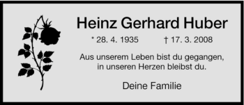 Todesanzeige von Heinz Gerhard Huber von HNA