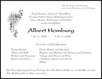 Todesanzeige von Albert Homburg von HNA