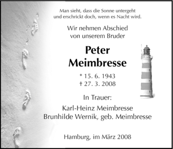 Todesanzeige von Peter Meimbresse von HNA