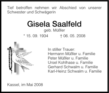 Todesanzeige von Gisela Saalfeld von HNA