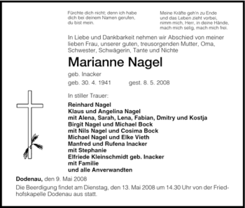 Todesanzeige von Marianne Nagel von HNA