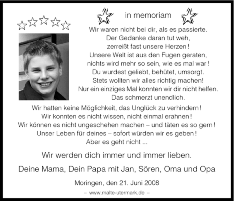  Traueranzeige für Malte Utermark vom 21.06.2008 aus HNA