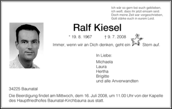 Todesanzeige von Ralf Kiesel von HNA