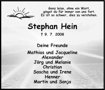 Todesanzeige von Stephan Hein von HNA