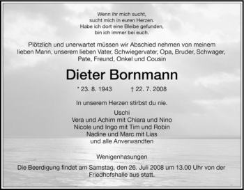 Todesanzeige von Dieter Bornmann von HNA