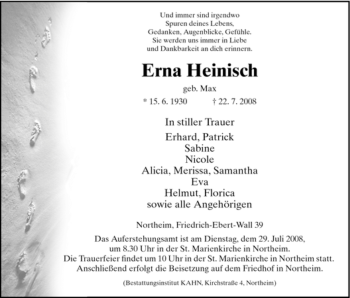 Todesanzeige von Erna Heinisch von HNA