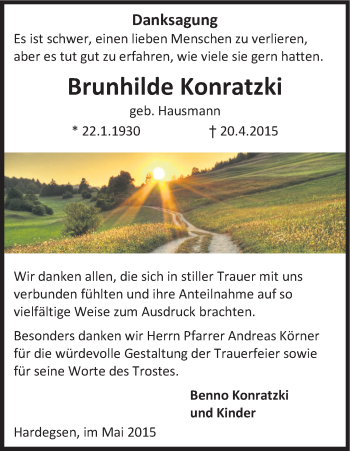 Todesanzeige von Brunhilde Konratzki von HNA