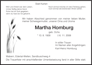 Todesanzeige von Martha Homburg von HNA