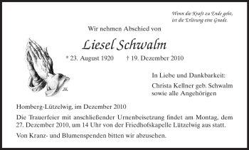 Todesanzeige von Liesel Schwalm von HNA