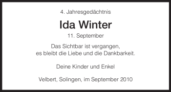 Todesanzeige von Ida Winter von HNA