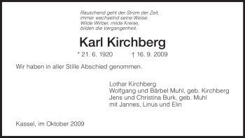 Todesanzeige von Karl Kirchberg von HNA