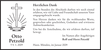 Todesanzeige von Otto Petzold von HNA