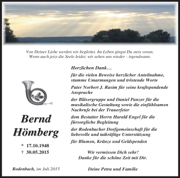 Todesanzeige von Bernd Hömberg von HNA
