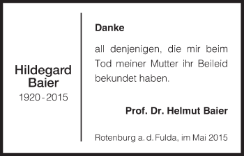 Todesanzeige von Hildegard Baier von HNA