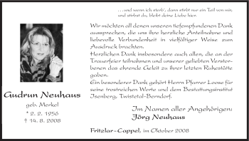 Todesanzeige von Gudrun Neuhaus von HNA