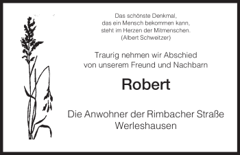 Todesanzeige von Robert Unbekannt von HNA