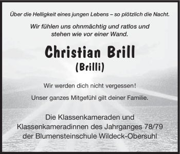 Todesanzeige von Christian Christian Brill von HNA