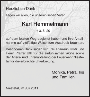 Todesanzeige von Karl Hemmelmann von HNA
