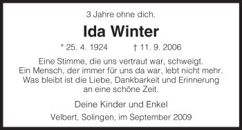 Todesanzeige von Ida Winter von HNA