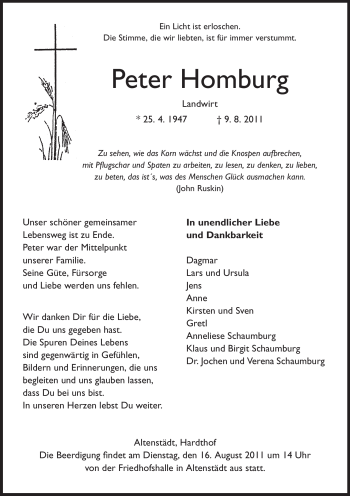 Todesanzeige von Peter Homburg von HNA