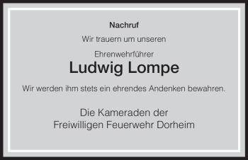 Todesanzeige von Ludwig Lompe von HNA