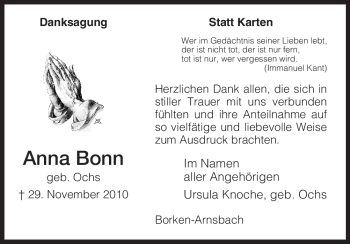 Todesanzeige von Anna Bonn von HNA