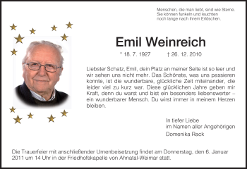 Todesanzeige von Emil Weinreich von HNA