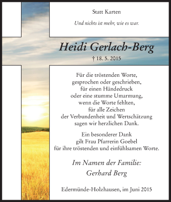 Todesanzeige von Heidi Gerlach-Berg von HNA