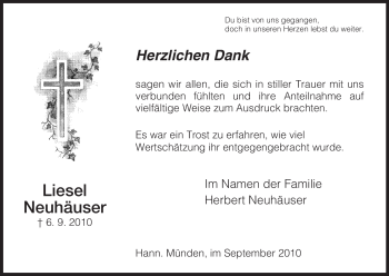 Todesanzeige von Liesel Neuhäuser von HNA