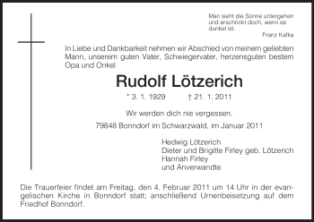 Todesanzeige von Rudolf Lötzerich von HNA
