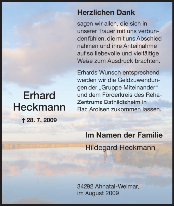 Todesanzeige von Erhard Heckmann von HNA