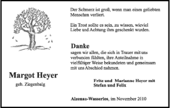 Todesanzeige von Margot Heyer von HNA