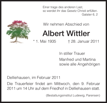 Todesanzeige von Albert Wittler von HNA