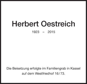 Todesanzeige von Herbert Oestreich von HNA