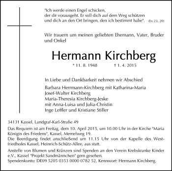 Todesanzeige von Hermann Kirchberg von HNA
