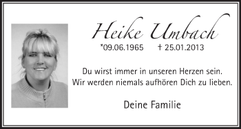 Todesanzeige von Heike Umbach von etm