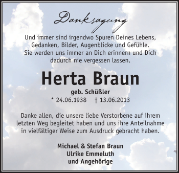 Todesanzeige von Herta Braun von etm