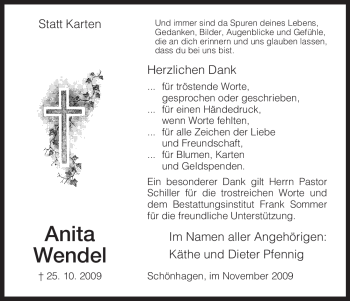 Todesanzeige von Anita Wendel von HNA