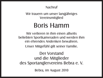 Todesanzeige von Boris Hamm von HNA