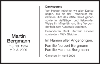 Todesanzeige von Martin Bergmann von HNA