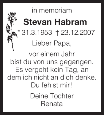 Todesanzeige von Stevan Habram von HNA