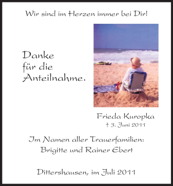 Todesanzeige von Frieda Kuropka von HNA