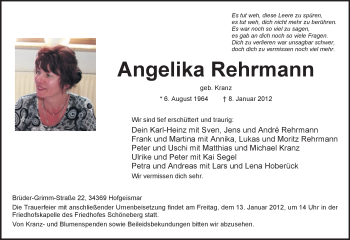 Todesanzeige von Angelika Rehrmann von HNA