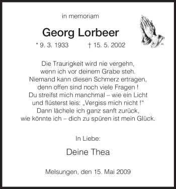 Todesanzeige von Georg Lorbeer von HNA