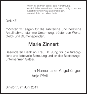 Todesanzeige von Marie Zinnert von HNA