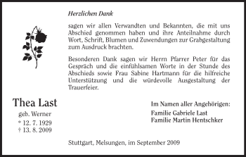 Todesanzeige von Thea Last von HNA