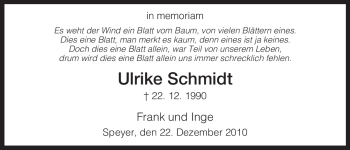 Todesanzeige von Ulrike Schmidt von HNA