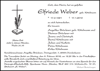 Todesanzeige von Elfriede Weber von HNA