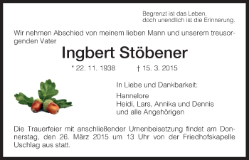 Todesanzeige von Ingbert Stöbener von HNA